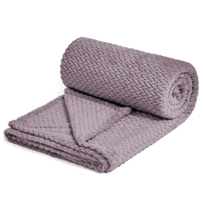 Super soft warm custom jacquard herringbone patterned flannel fleece throw bed blanket