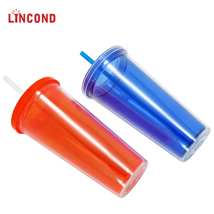 Lincond Hot Sale BPA Free Tritan 16oz Plastic Double Wall Tumbler Cup With straw