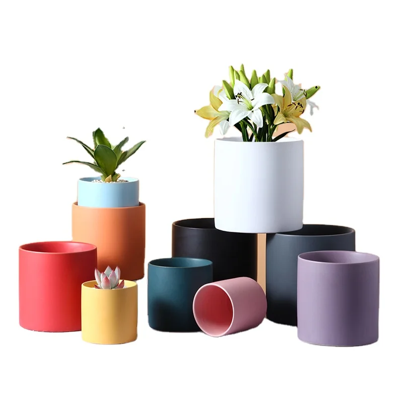 Ceramic Pots Decoration Tabletop Mini Planters  Flower Pots  Cheap Custom Cylinder Flower Pots For Hotel Home Office Decor