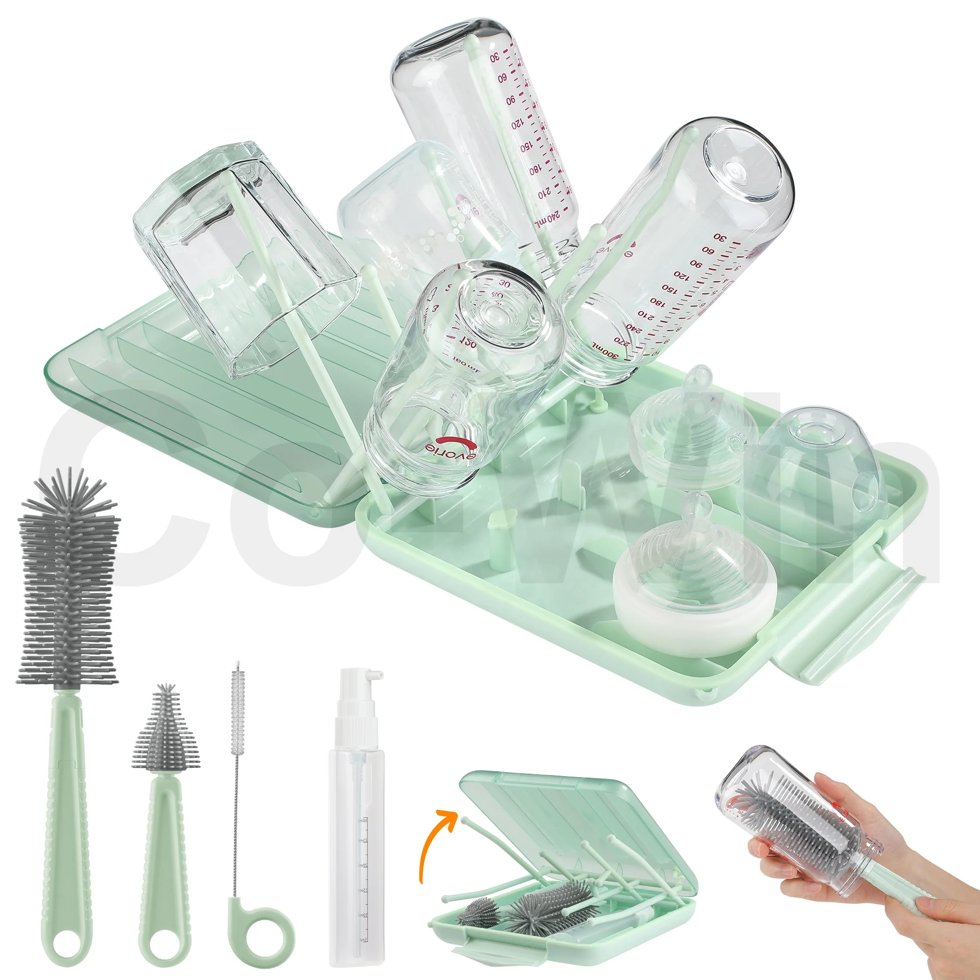 6 in 1 travel bottle brush baby milk bottle brush silicone baby bottle brush cleaner set