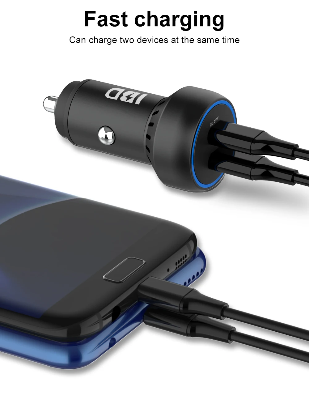 IBD352 54W 2022 Fast Charging Mobile Phone Charger 2 Ports PD Dual Type C Laptop Car Charger Adapter For Iphone13