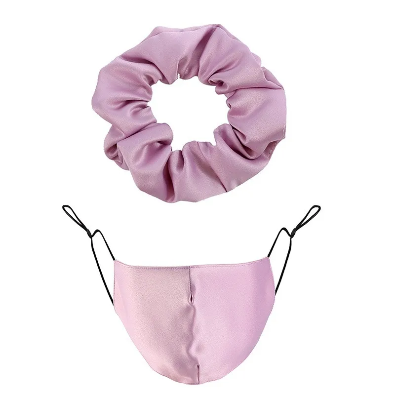 Amazon new style pure color silk face-mask hair tie combo set dustproof face-mask customizable set