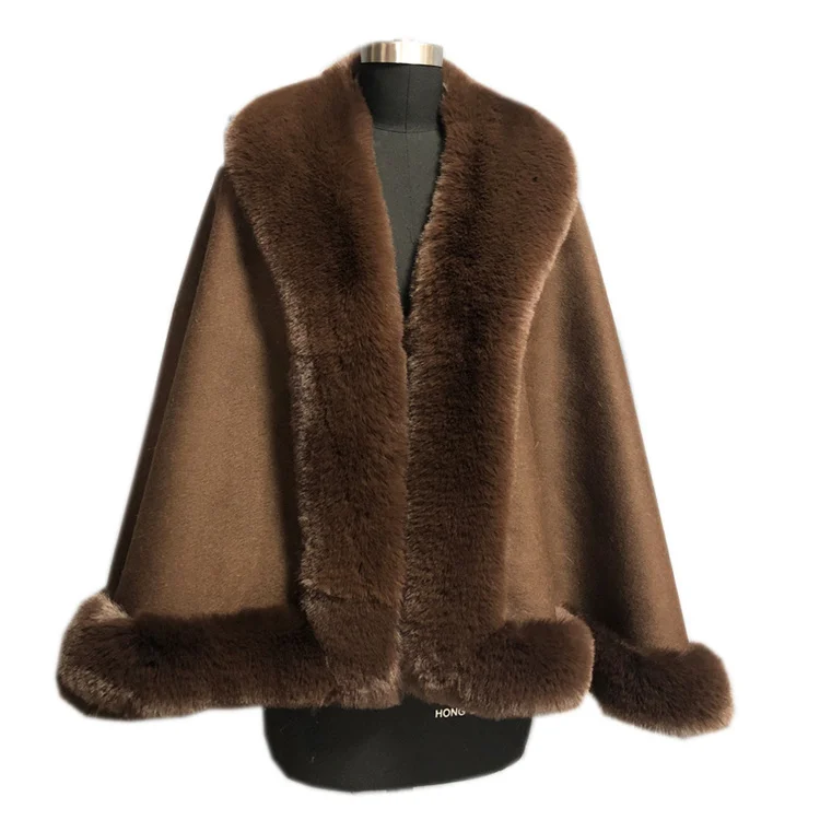 Wholesale Sample Available Super Unique Design Fancy Quality Wool Adult Fleece Fur Winter Ponchos for Women