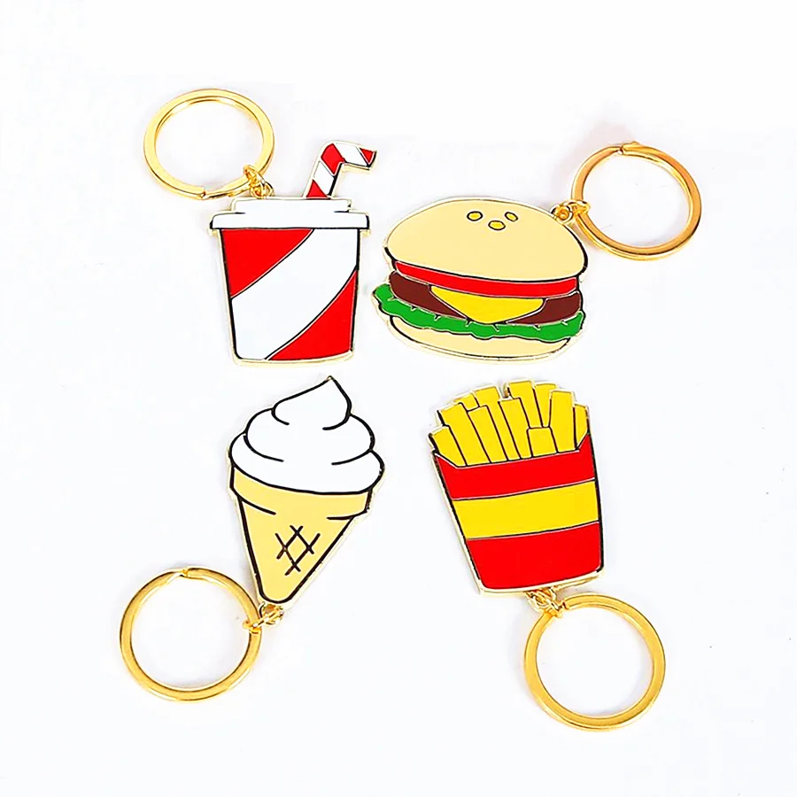 custom metal food french fries hamburger pizza food key chain promotional gift pendant keychain for gifts