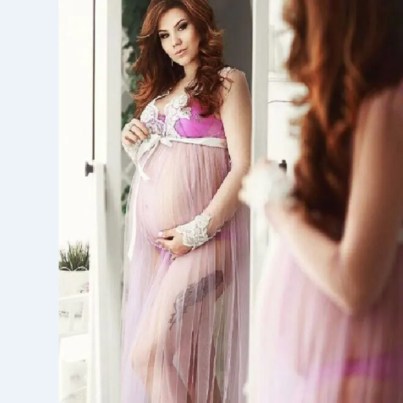 
Pregnancy Photography Clothes Props Lace Maternity Dresses For Photo Shoot One Piece Mopping Dress Net Yarn Maternity Dress 