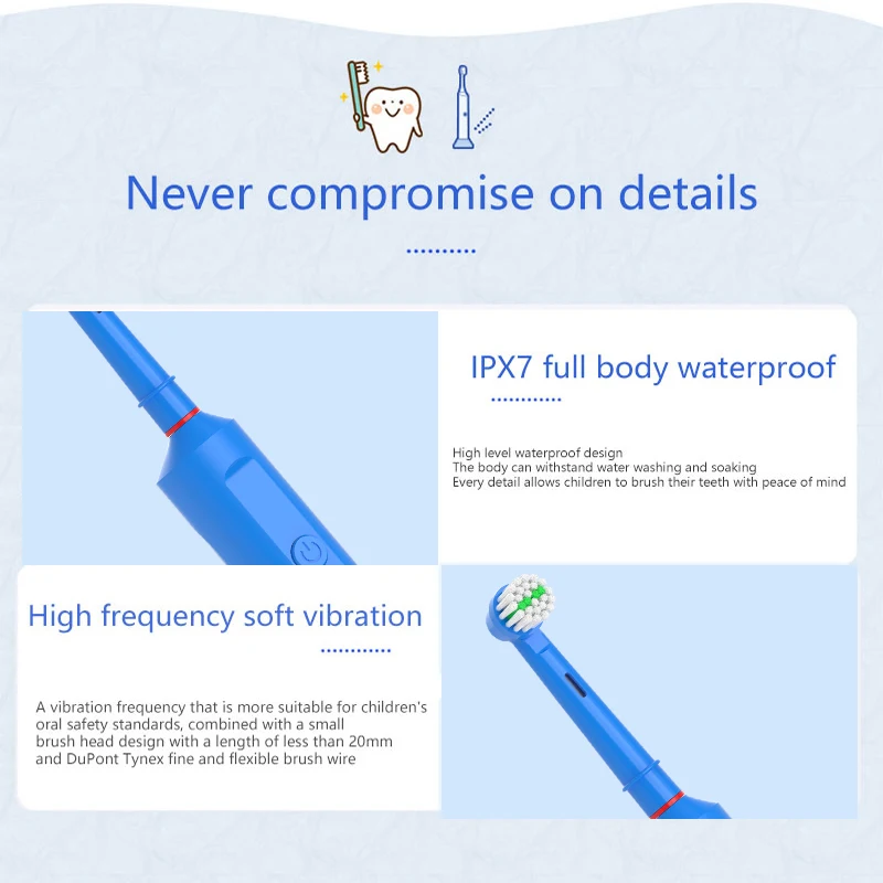 Factory Wholesale High Quality IPX7 Waterproof Customizable rotating baby electric toothbrush