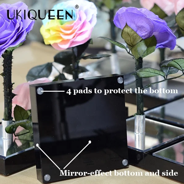 2023 New Idea Dried Real Natural Forever Immortal Flower Eternal Preserved Rose In Acrylic Mirror Flower Box