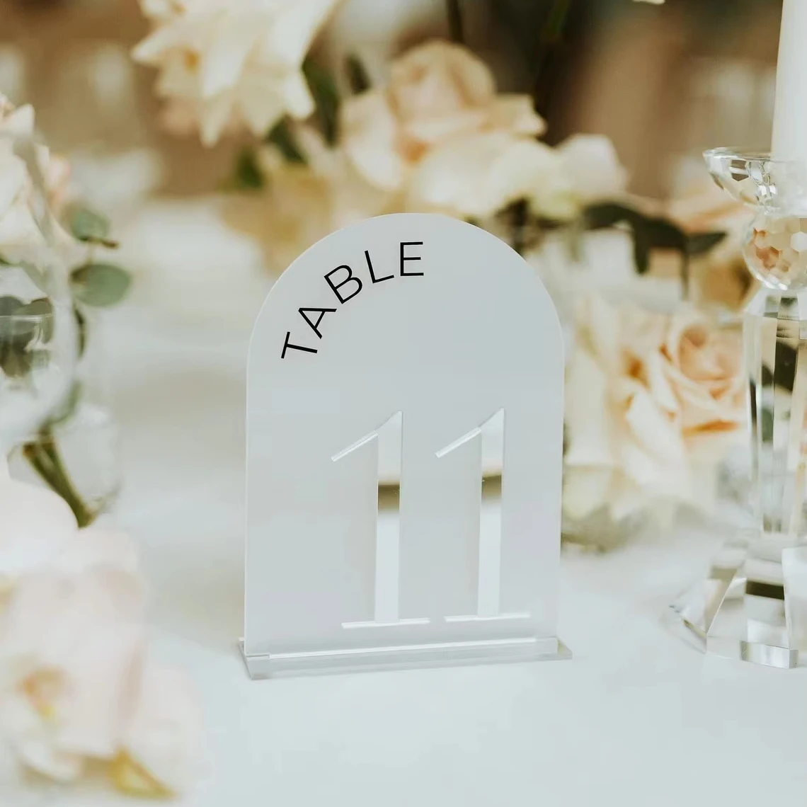 wedding party decor custom luxury frosted 3D silver place card holder stand BLACK rectangle arch acrylic table number