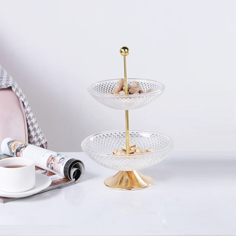 2022 light luxury gold frame glass high tea tiered cake stand