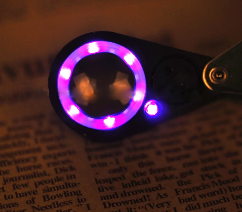 10x Mini Folding Jewelers Eye Loupe Optical Glass Magnifier 6 LED Light & UV Light Magnification