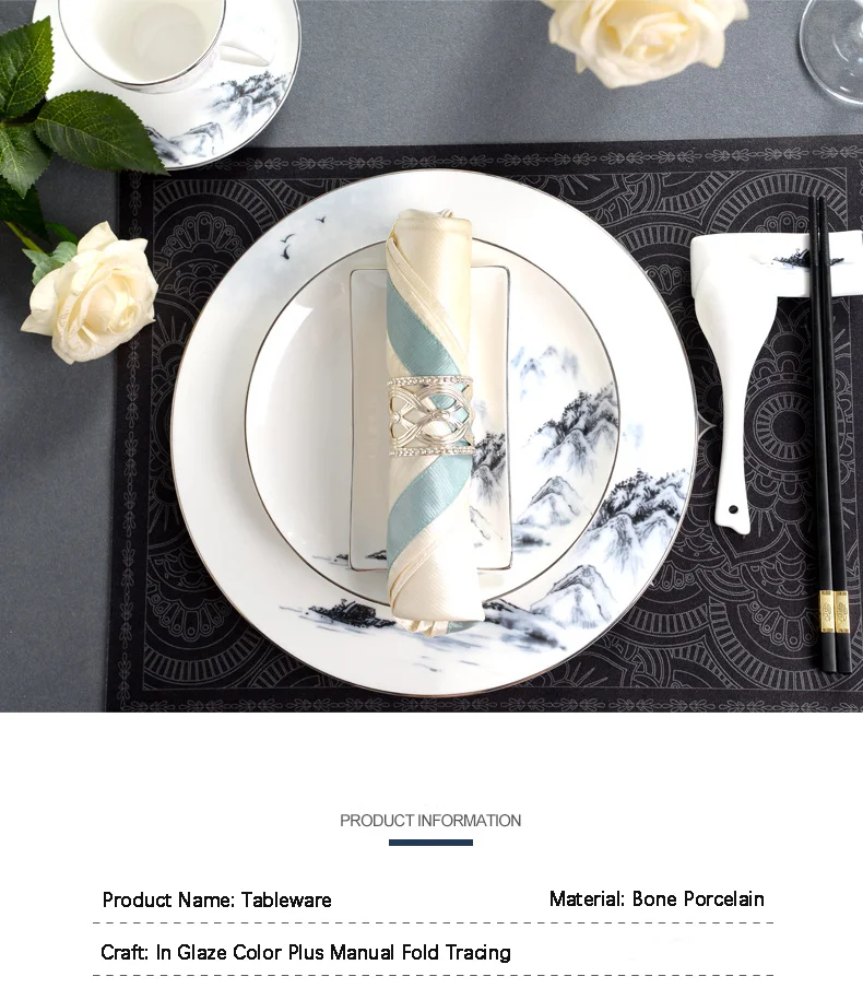 Chinese Brush Painting  Hotel Tableware Set for Restaurant Supplies Ceramic Bone China Dishes