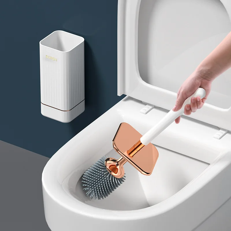 Luxury Style Wall-mounted Thick Nylon Bristle Soft TPR Brush Head Easy Cleaning Detachable Free Punching Toilet Cleaning Brush W