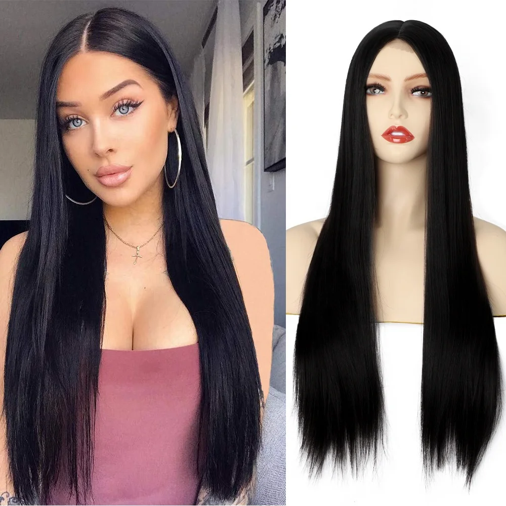 Long Straight Hair Small Front Lace Synthetic Fiber Ladies Wig Synthetic Hair Wigs