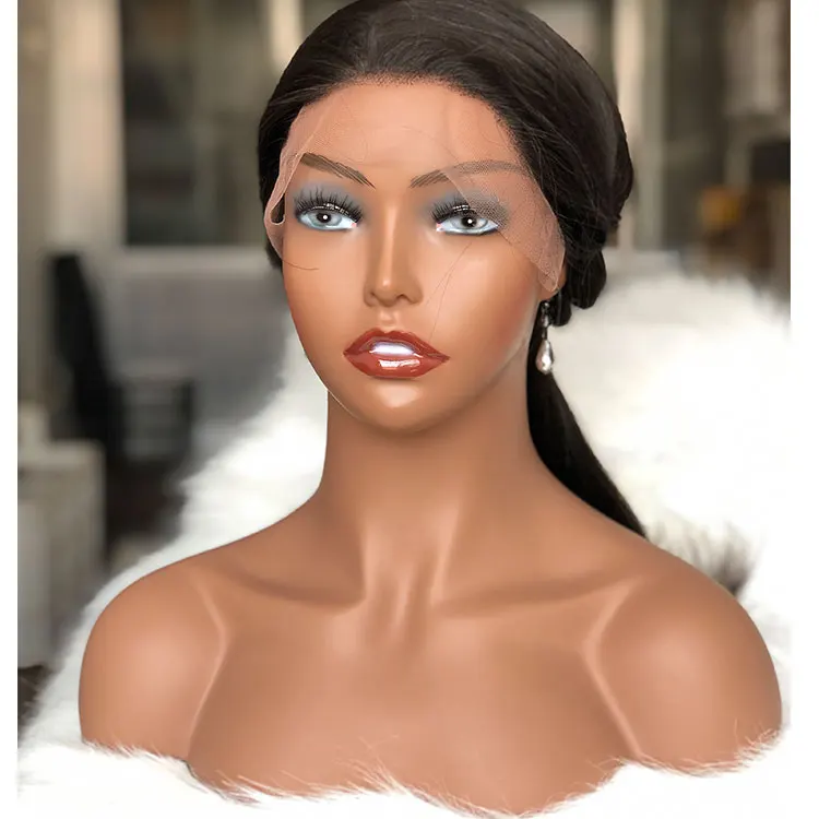 nunify maniquin head with shoulders chest eyelashes ear holes one pari free earring dark brown beige mannequin head wig tools