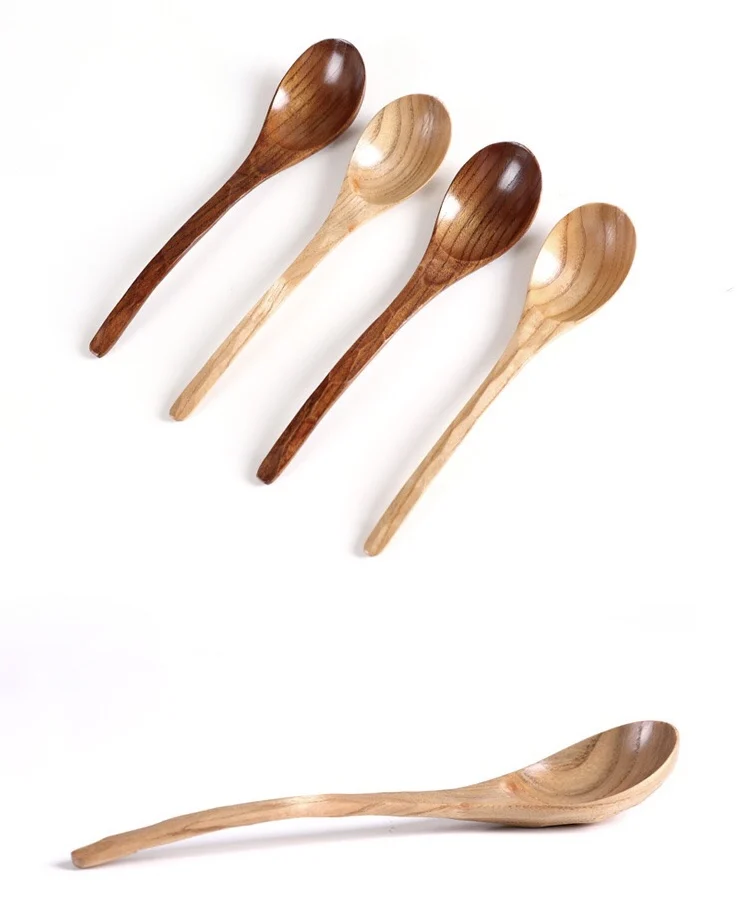 Японская Нескользящая ложка ручной работы, большая ложка с длинной изогнутой ручкой, креативная деревянная изогнутая ложка, столовые приборы