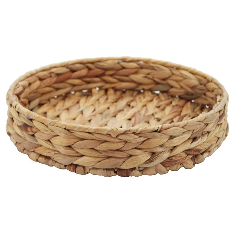 Rattan Round Serving Tray, Fruit Tray Weaving by Grasswith Handles Large Hand Woven Wicker Basket Tray for Food,Dinner,Breakfast