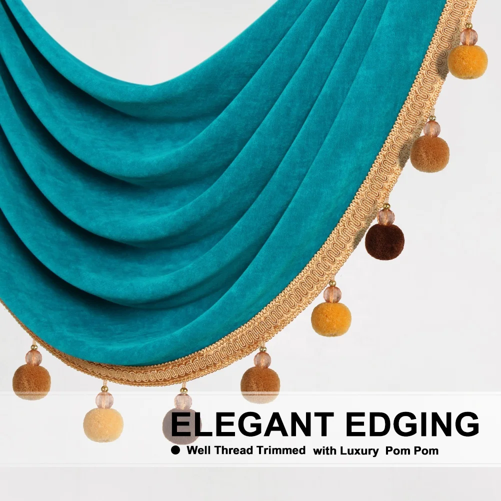 European Royal Solid Velvet Curtains for the Living Room with Valance Ready made Curtain Pelmet For Home