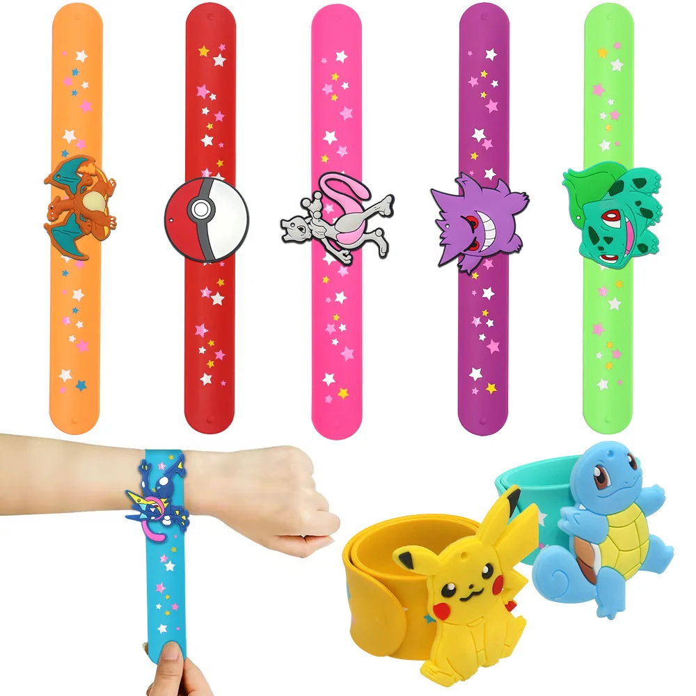 Slap Bracelet Keychain  straw  Kids Pikachu Birthday Decoration PVC  Wristband Child Slap Band Boys Girls Birthday Party