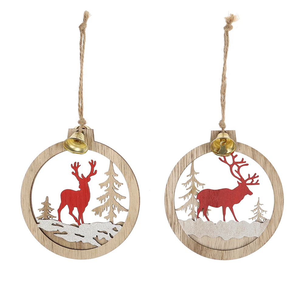 2021 Wholesale Wood Deer Pendant with Mini Bell Christmas Tree Hanging Decorations