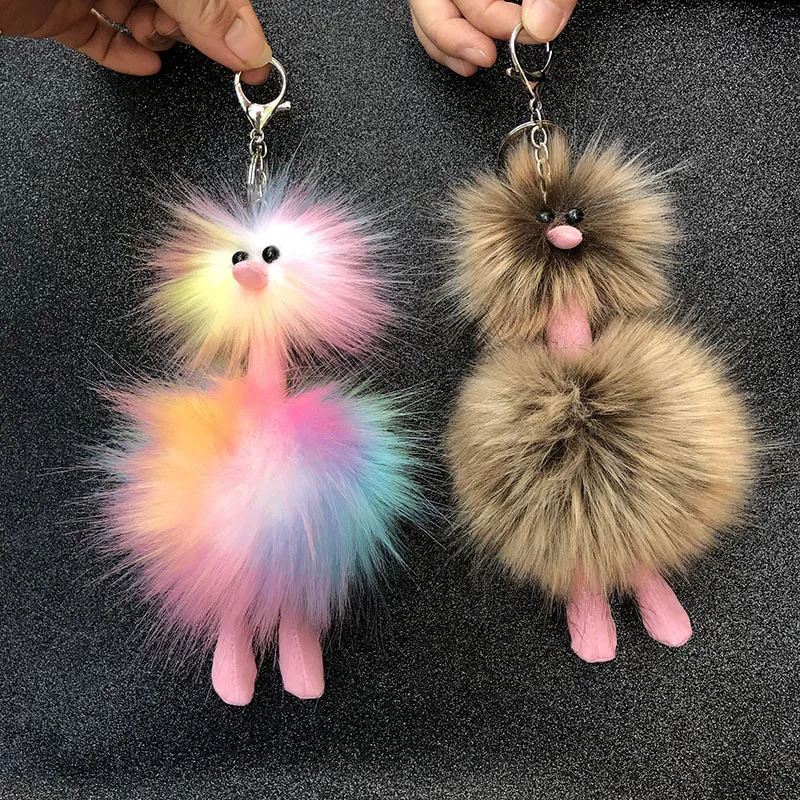 New rainbow color  pompom key chain fried doll package car ornaments exquisite gifts children toys