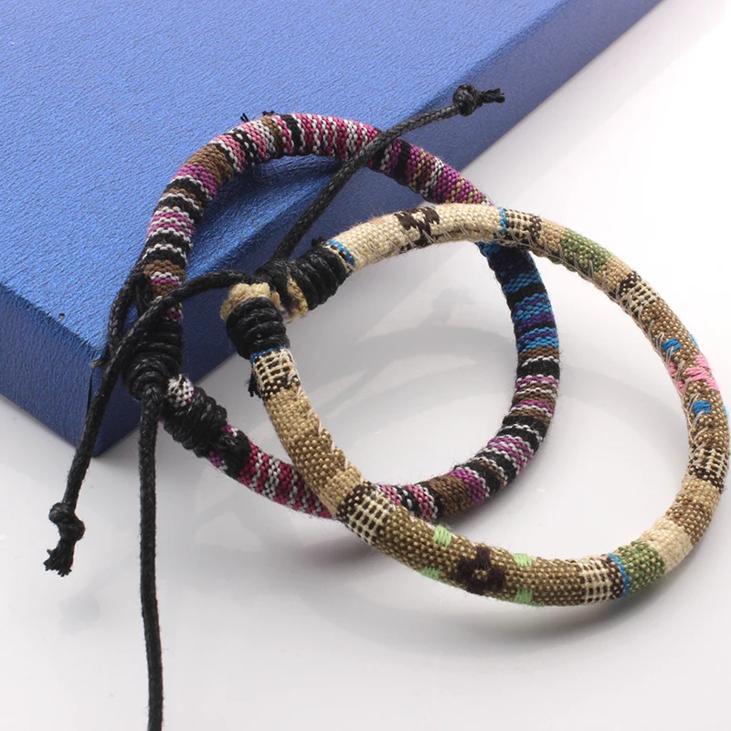 2020 Personalized New Design Ethnic Style Adjustable Couple Bracelets Handmade Woven Cotton Charm Bracelet