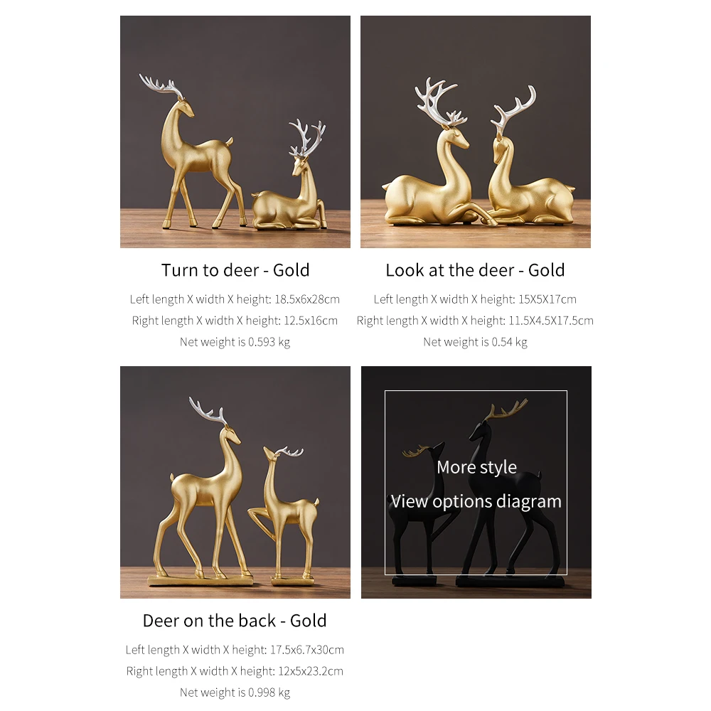 Nordic Sculpture Golden Deer Animal Modeling Resin Statue Home Elk figurines Living Room Desktop Art Decor Crafts Gifts
