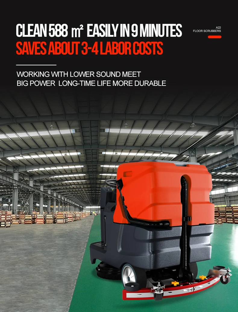 Gaoge Model A22 Factory Direct Sales Ride On Floor Scrubber Machine 780MM 24V 85L 180RPM 145BAR Floor Scrubber Drier With CE