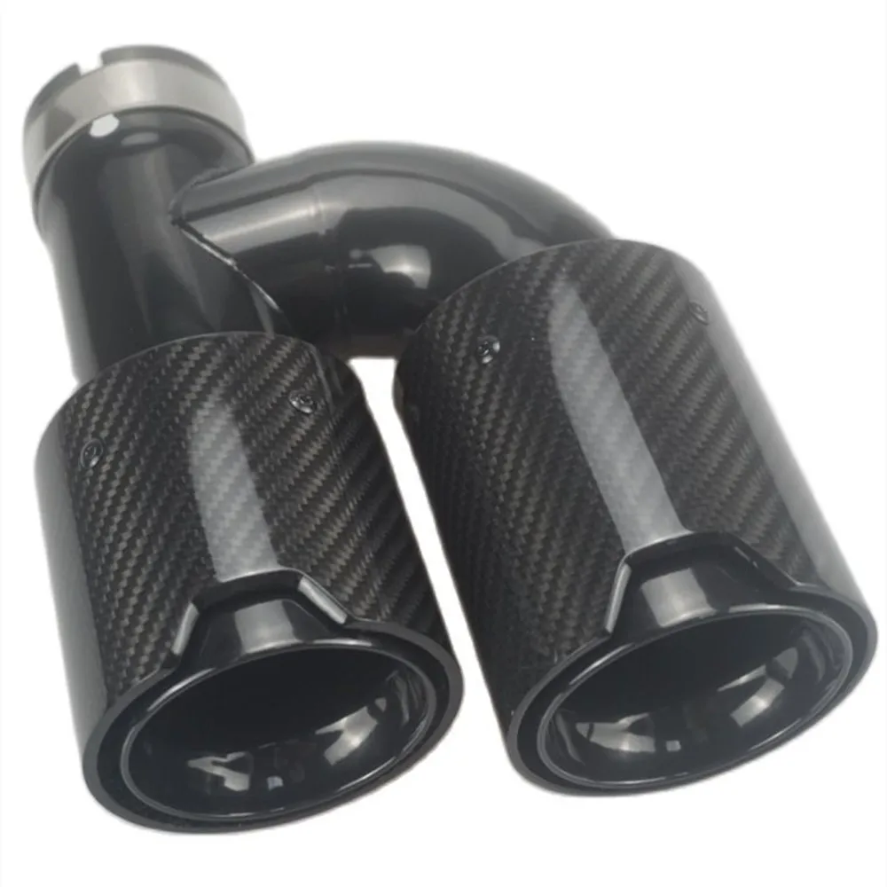 1PCS Dual Exhaust Tip Quad Muffler Tip Gloss Bluing Carbon Fiber Black Exhaust Pipe Tail Exhaust Muffler Tip For BMW