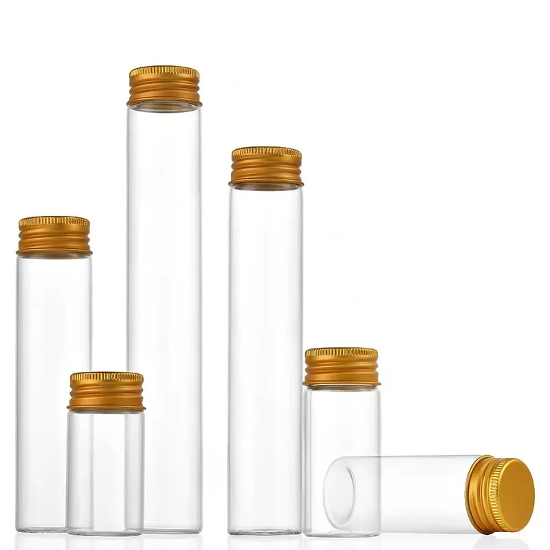 Empty Borosilicate 30mm Transparent  Glass Test Tube with Aluminum Screw Caps Storage Tubes for Bath Salt Wishing Bottles