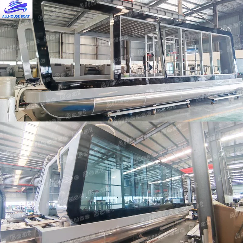 Allhouse Hot Sale Floating Trailerable Houseboats Mini Houseboat Kit Aluminium Hull Aluminum Pontoon House Boats