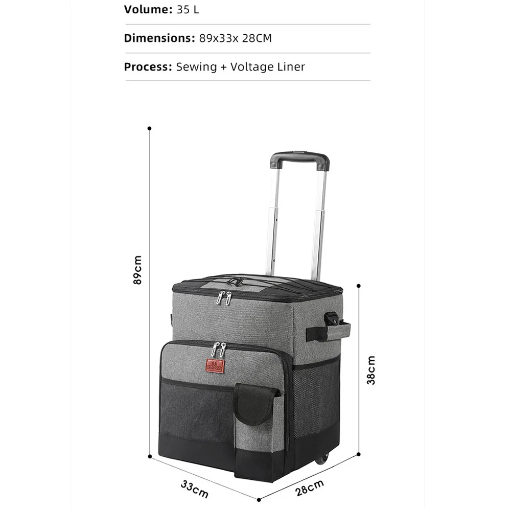 Removable trolley insulation outdoor picnic bag large tug ice portable rolling refrigerated cooler delivery backpack with wheels