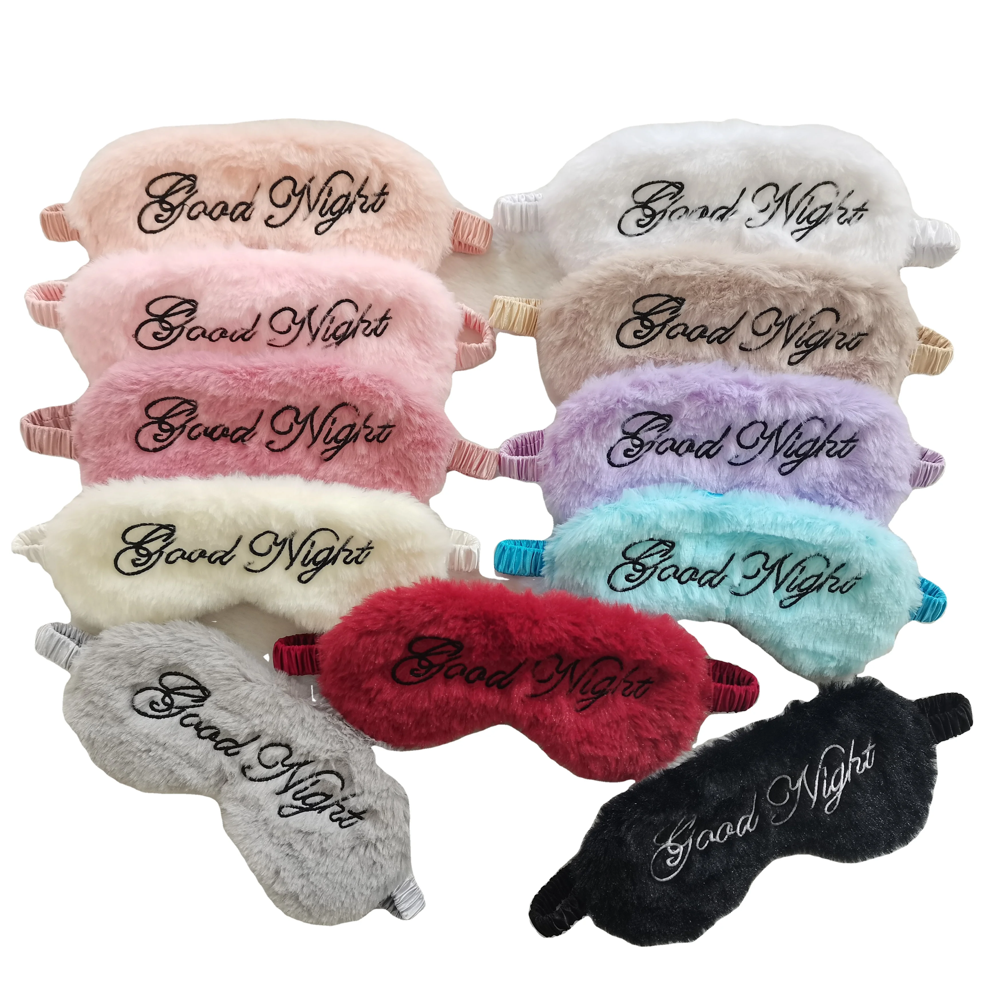 Plush embroidered Goodnight Sleep Eye Mask Cute light shade Breathable soft rabbit hair silk Gift Hotel Travel eye mask