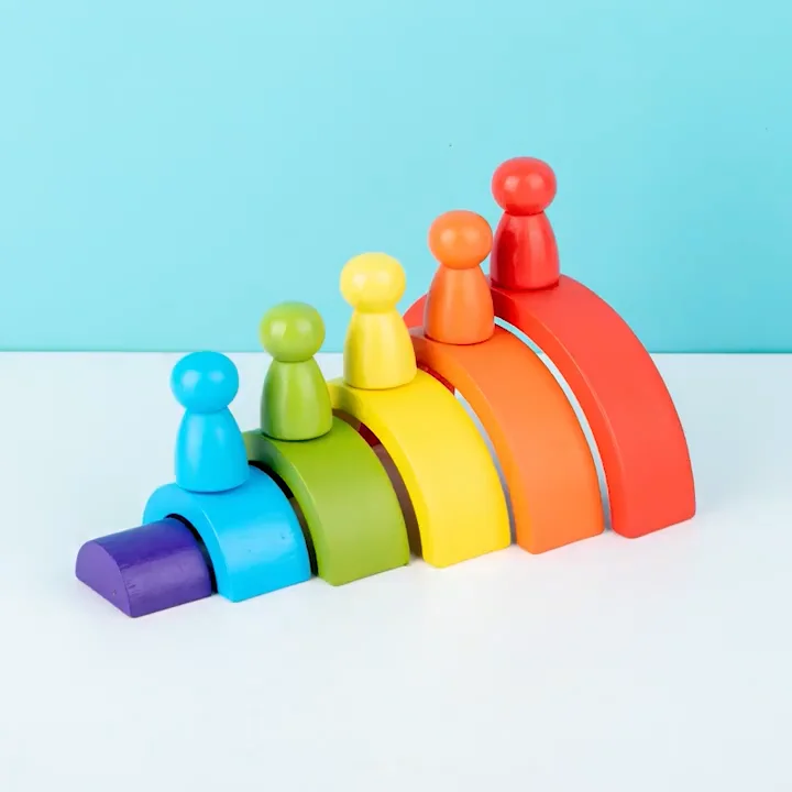  Xiair Rainbow Blocks Wooden Building Educational Toys Stacker For Baby Toddler Montessori
