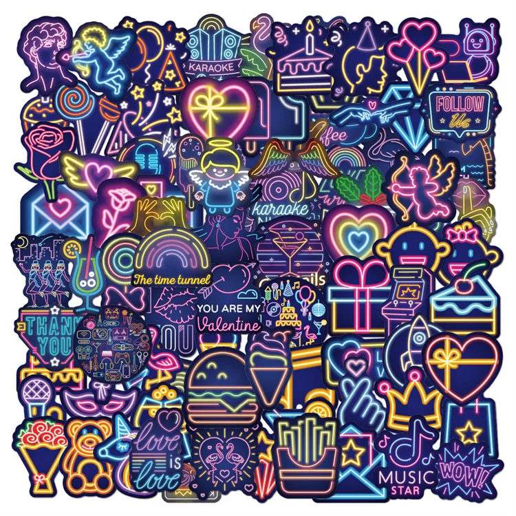 Factory Supply Cartoon Motorcycle Computer Skateboard Trolley Case Trunk Neon Lights Style Sticker Book For Children