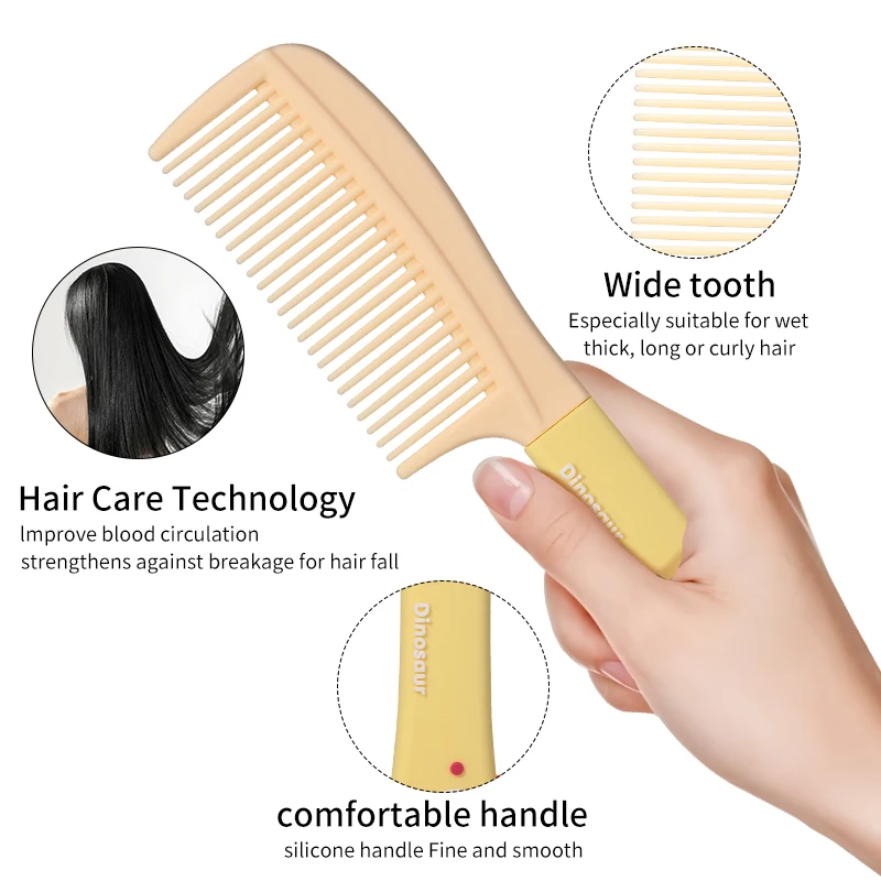 LMLTOP Wholesale custom logo mate hair comb styling soft comb teeth with cute dinosaur soft rubber handle abs hair comb SY751