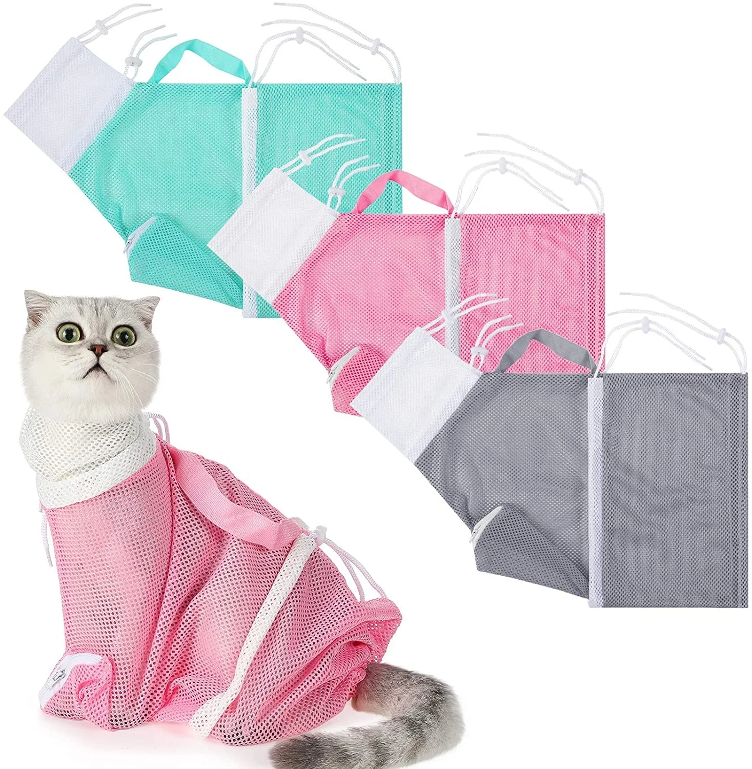 Adjustable Breathable Cat Shower Net Bag Cat Grooming Bag Cat Bathing Bag