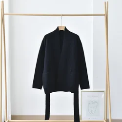 Factory wholesale wool alpaca Cardigan with belt women long sleeve soft hand Knitted Jacket Fall Winter Warm Coat for Ladies