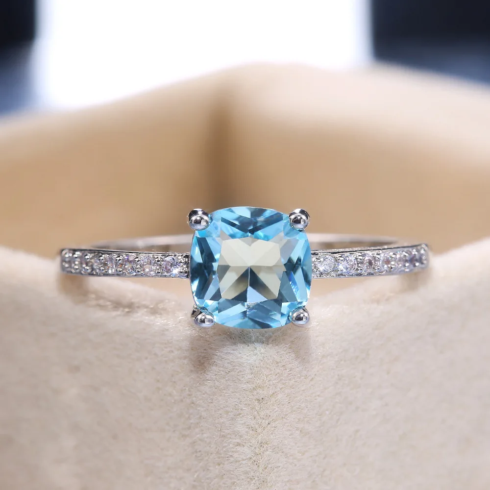 Fashion Desgin Ring Big Square Sky Blue Stone Rings For Women Jewelry Wedding Engagement Gift Inlaid Stone Rings