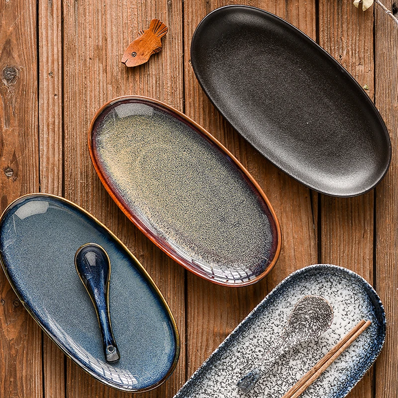 8 10 12 inch Rectangular Oval Japanese Restaurants Ceramic Dinner Dishes Sushi Plates