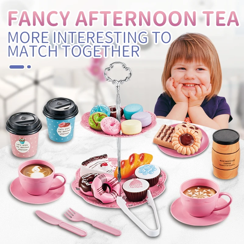 Afternoon Tea Set For Kids Pretend Play Toys Sweet Treats Coffee Machine Tea Party Role And Play For Boys And Girls
