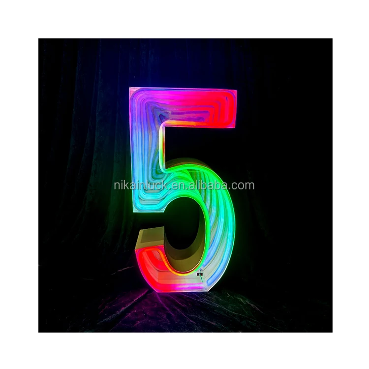 Wedding Neon Visual Abyss Mirror Digital Marquee Light Strip Numbers 4ft Led Sign Letters for and Event Decoration