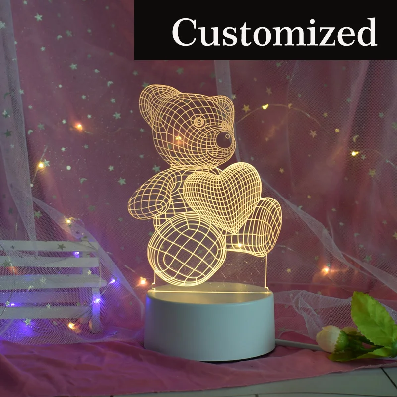 Customized design Creative High Transparent acrylic board 3d led night lamp