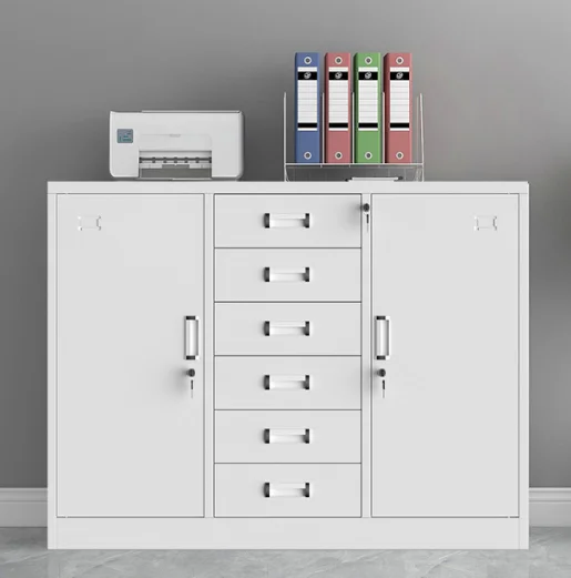 Multifunctional Simple Design Low Height 2 Door 6 Drawer Office File Cabinet Lockable Metal Steel Filing Storage Cabinet