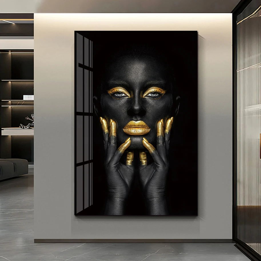 Golden Poster Home Decoration American African woman People Art Printed Crystal Porcelain wall art Painting