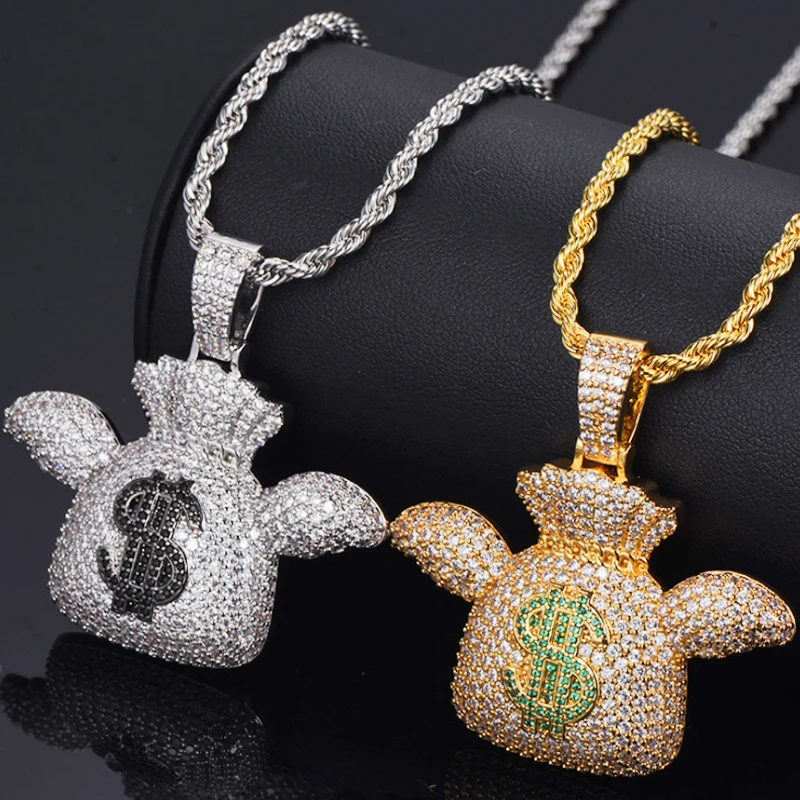 Custom Logo Hip Hop Jewelry 925 Silver Gold Plated Crystal Diamond Iced Out Men Hiphop Charms Necklace Custom Pendant