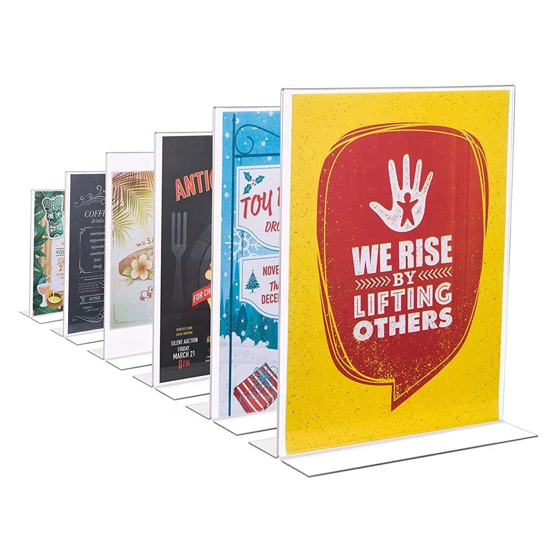 transparent 4 x 6 acrylic sign holder Acrylic T Shape Table Top Menu Display Stand