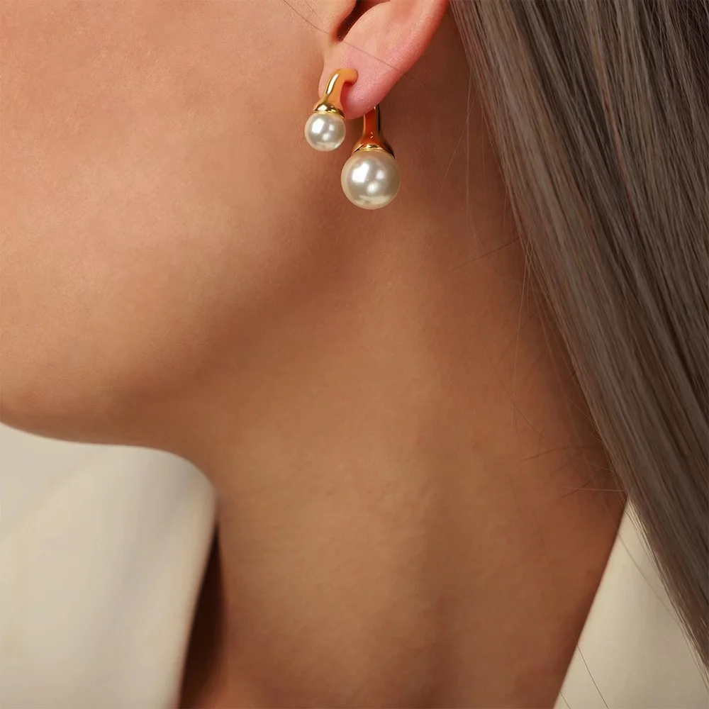 Wholesale Retro Jewellery Pentagram Pearl Earrings Aura Plated Crystal Dangle Earrings Fashion Women Accessories Jewelry