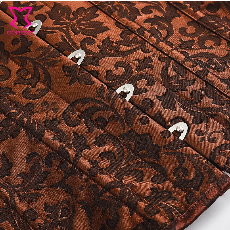 Brown Lantern Long Sleeve Steampunk Steel Boned Women Corset Sexy Waist Trainer Bustier Tops Vintage Gothic Clothing Plus Size