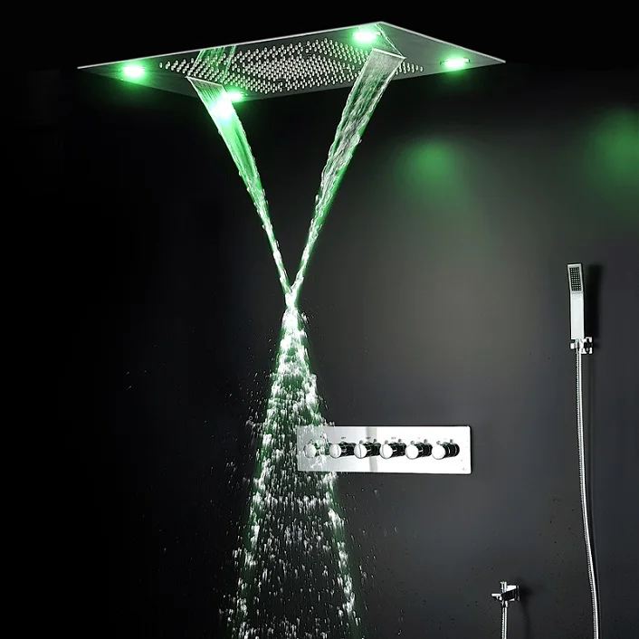 waterfall 600*800 MM Ceiling Concealed Mounted rainfall rain curtain mist led shower set stainless steel thermostatic shower
