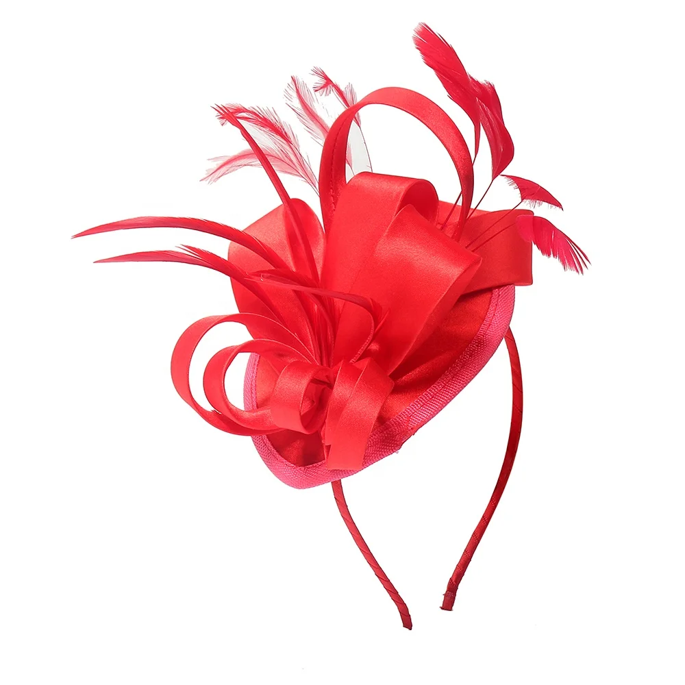 Amazon hot sale Tea party headband Kentucky Derby Wedding Cocktail Flower Satin Feathers hair clip Fascinators hat for women
